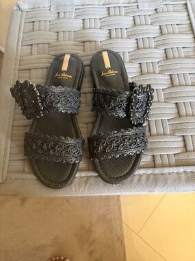 Sam Edelman Black Braided Buckle Slide Sandals
